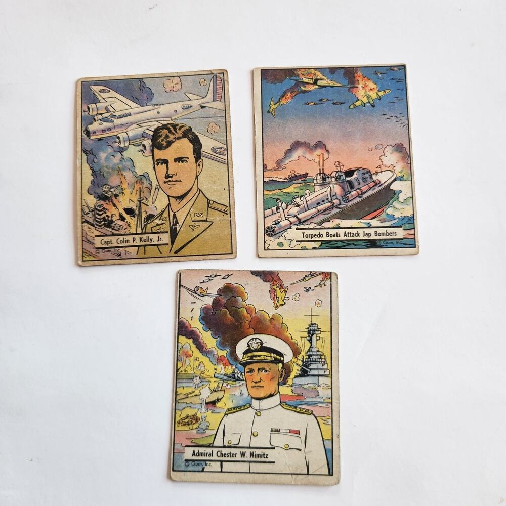Lot Of 3 1941 1942 World War 2 Gum Cards #13 #41 #46 Printed In USA